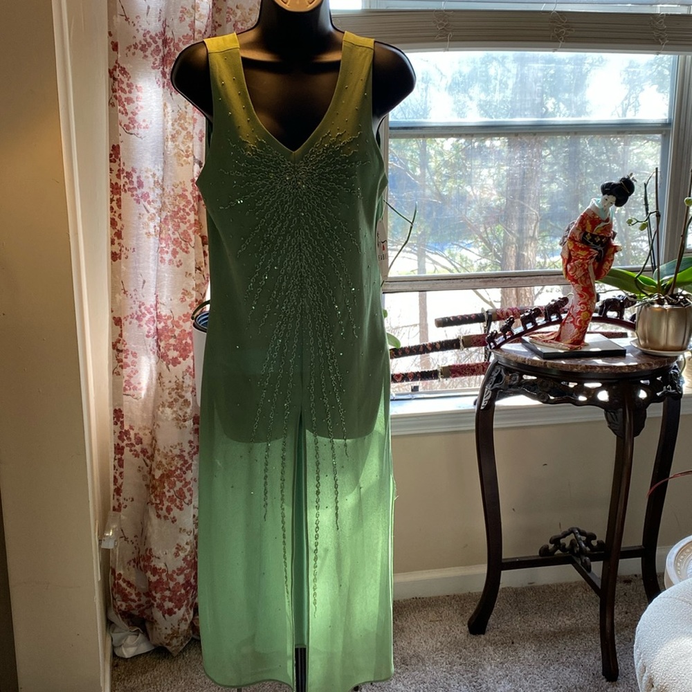 FABI ELLA beautiful beaded front & side split sheer dress